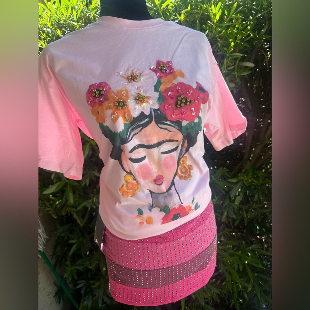 Frida Kahlo fiesta Oversized Embellished T-Shirt
